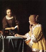 Jan Vermeer, Lady with Her Maidservant Holding a Letter
